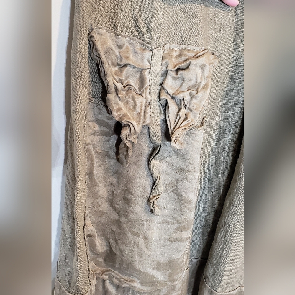Sweetissima Italy Made Linen Sleeveless Midi Dress Floweretts Olive Gree… - Picture 10 of 16